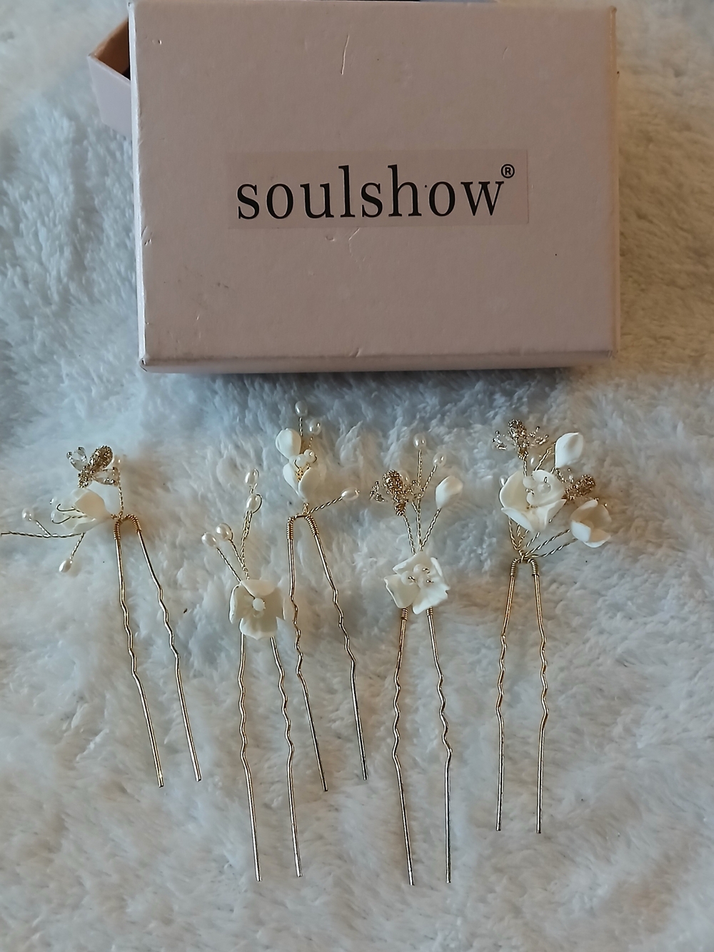 Soulshow Cream Floral Bridal Hair Pins [5 PACK] STUNNING Pearls & Rhinestones